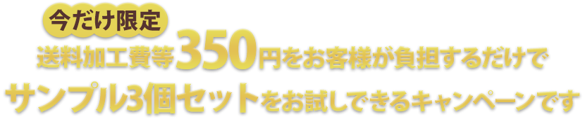 【今だけ限定】送料加工費等350円をお客様が負担するだけでサンプル3個セットをお試しできるキャンペーンです