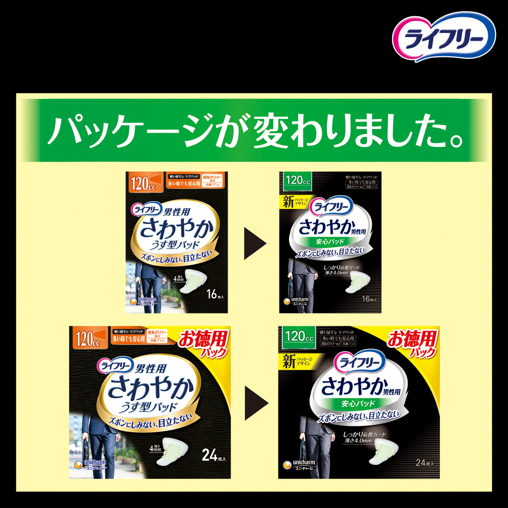 ライフリーさわやか男性用安心パッド 多い時でも安心用 120cc｜ユニ ...