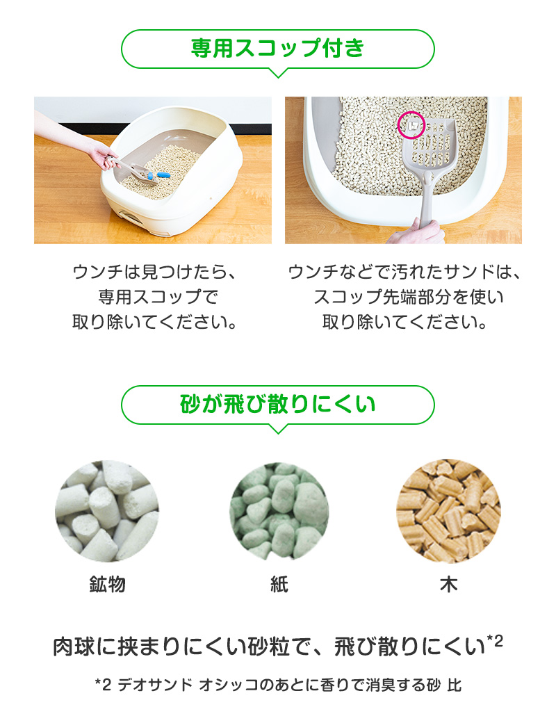 専用スコップ付き・砂が飛び散りにくい