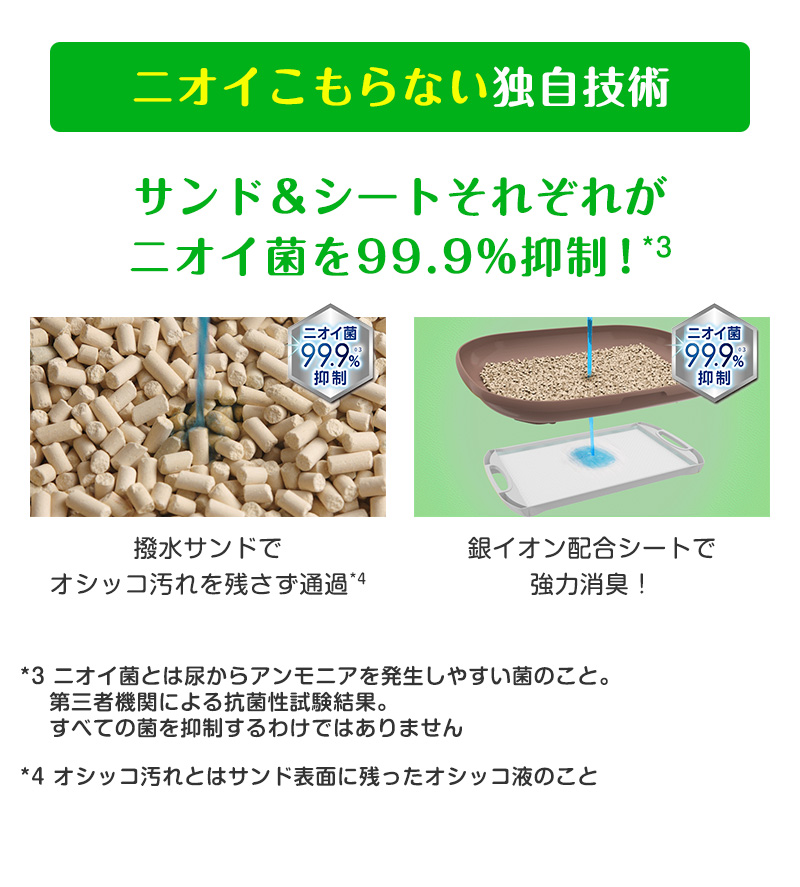 ニオイこもらない独自技術 サンド&シートそれぞれがニオイ菌を99.9%抑制!