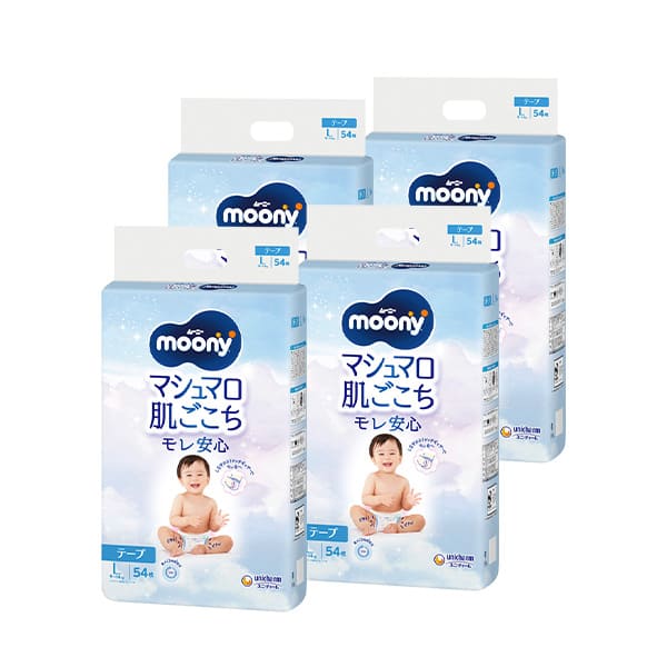 moony テープ Lサイズ 54枚入り 4パックセット テープ Lサイズ〕ムーニー マシュマロ肌ごこちモレ安心 54枚×4袋