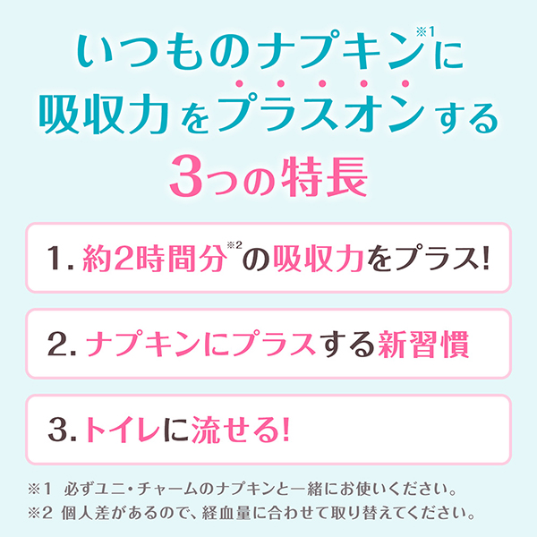 いつものナプキン※1に吸収力をプラスオンする3つの特長 いつものナプキン※1に吸収力をプラスオンする3つの特長