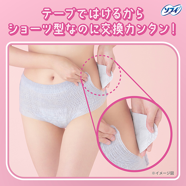 テープではけるからショーツ型なのに交換カンタン!